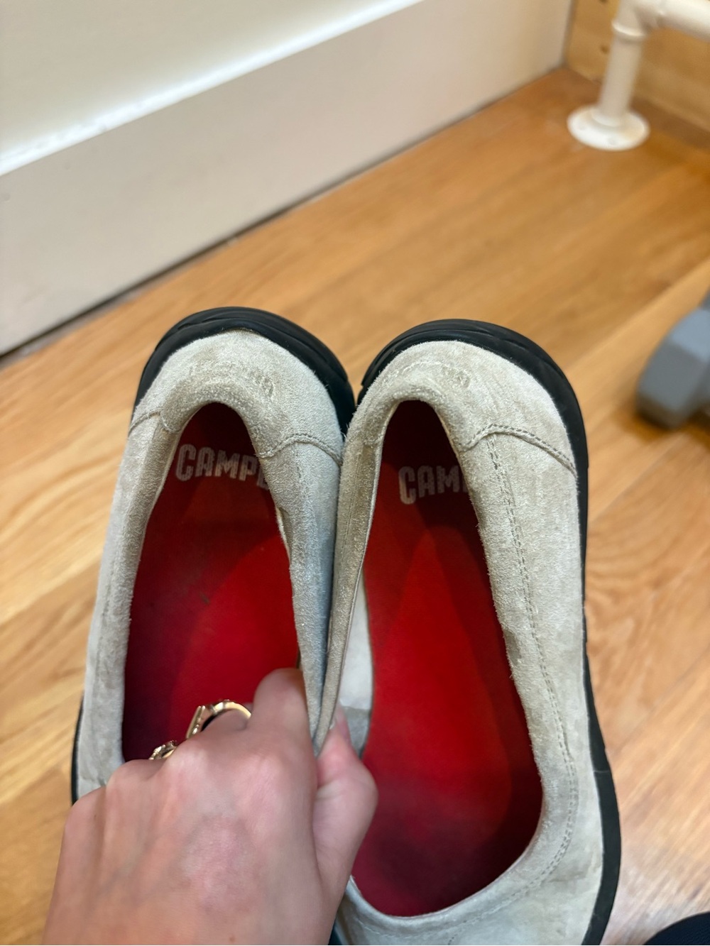 Camper Beige Suede Ballet Flats with Black Rubber Toe - Picture 3 of 8